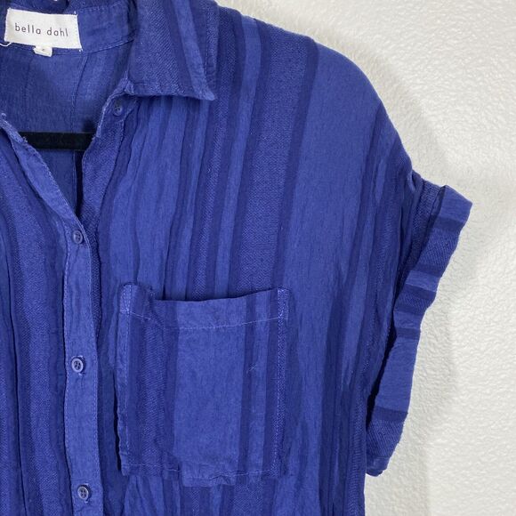 BELLA DAHL Pintucked Shirt Womens Small Blue Button Up Short Sleeve Coastal Camp - Picture 3 of 9